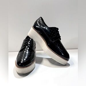 ELK the LABEL Black patent leather Derby lace‎ up platform Oxford size 8.